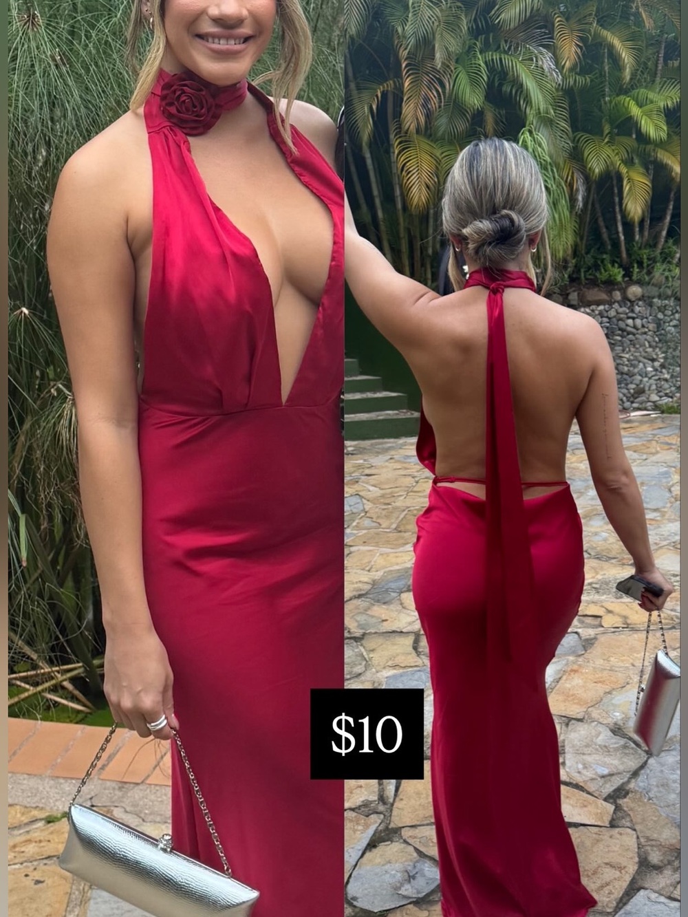Red Halter Backless Evening Dress - Elegant Party Gown